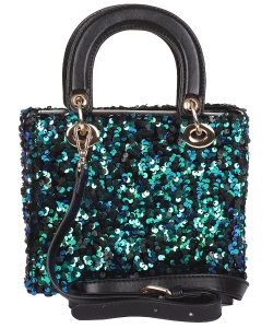 Sequined Satchel Handbag 6291 GREEN